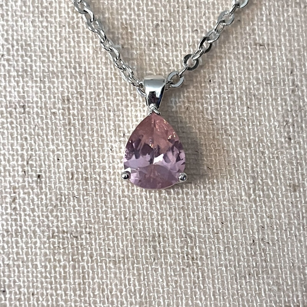 Signed AVON Necklace Pink Rhinestone Crystal Silver Marked SP Pear Shaped  19"